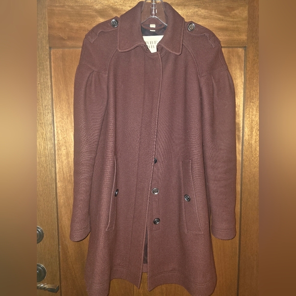 Burberry Brit burgundy wool pea coat with slightly puffed shoulder - Picture 2 of 8
